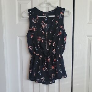 Floral Sleeveless Top - Black and Pink